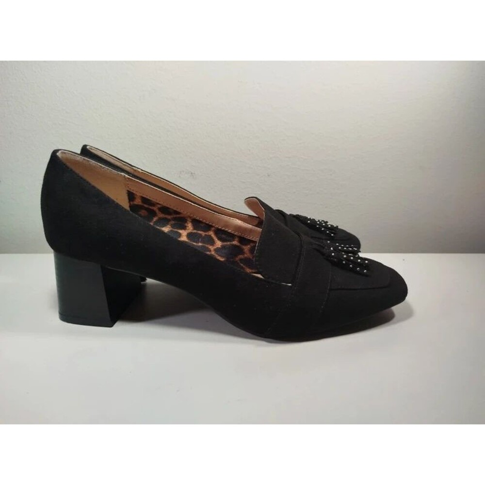 Kelly & Katie Women 7.5 Black Tassel Dress Shoes Block Heel Loafers